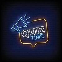 Quiz Time Neon Sign On Brick Wall Background Vector