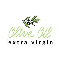 Olive oil logo template. Hand-drawn lettering and doodle-style elements. Simple vector illustration