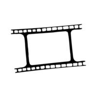 A hand-drawn, doodle-style icon with an outline of a film tape. Movie video frame isolated doodle drawing element. Vector illustration.