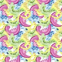 Seamless pattern of cute multicolored sleeping dinosaurs. Cartoon vector style. Abstract background of dinosaurs on white background