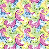 Seamless pattern of cute multicolored sleeping dinosaurs. Cartoon vector style. Abstract background of dinosaurs on white background