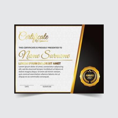 Certificate template design. Certificate of Achievement with a gold badge