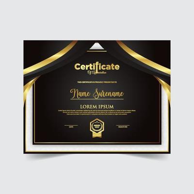 Certificate Design. Diploma currency border template. Dark colored gift voucher award background