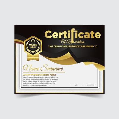 Certificate template design. Certificate of Achievement with a gold badge
