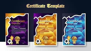 Soccer Game Certificate Diploma With Golden Cup Set Vector. Football. Sport Award Template. Achievement Design vector