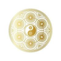 mandala dorado brillante con signo de yin yang aislado vector