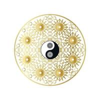 mandala dorado brillante con signo de yin yang aislado vector