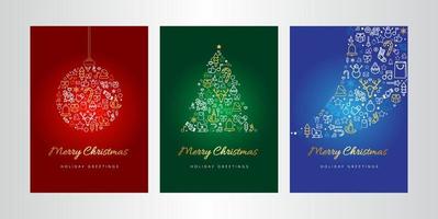 Merry Christmas greeting card vector template set