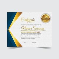 certificado de plantilla de premio, color dorado y degradado. contiene un certificado moderno con una insignia dorada vector