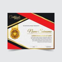 certificado de plantilla de premio, color dorado y degradado. contiene un certificado moderno con una insignia dorada vector