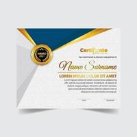 certificado de plantilla de premio, color dorado y degradado. contiene un certificado moderno con una insignia dorada vector