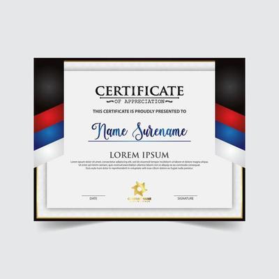 Certificate template design. Certificate of Achievement with a gold badge