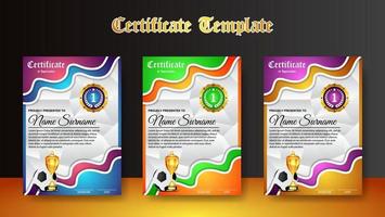 Soccer Game Certificate Diploma With Golden Cup Set Vector. Football. Sport Award Template. Achievement Design vector