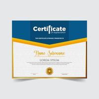 certificado de plantilla de premio, color dorado y degradado. contiene un certificado moderno con una insignia dorada vector