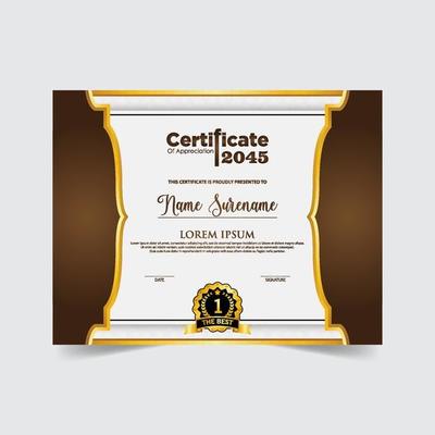 Certificate template design. Certificate of Achievement with a gold badge