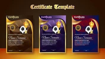 Soccer Game Certificate Diploma With Golden Cup Set Vector. Football. Sport Award Template. Achievement Design vector