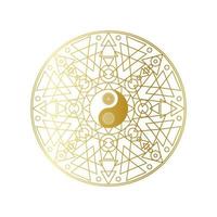 Shiny Golden Mandala with Yin Yang Sign Isolated vector