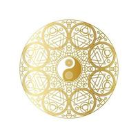 Shiny Golden Mandala with Yin Yang Sign Isolated vector