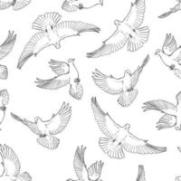 Seamless pattern with hand drawn dove outline. Line art style. vector