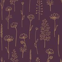 Seamless pattern with wild flowers. Hand drawn floral elements. Vector illustration.