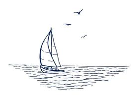 Sailboat, sea, seagulls. Hand drawn illustration converted to vector. vector