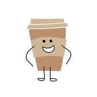 Cartoon coffee cup. Take away coffee. Happy cup of coffee. Vector