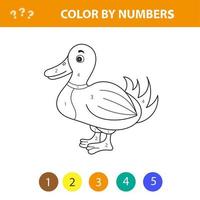 Color by numbers, printable activity with cute duck vector