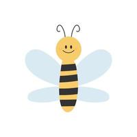 encantador diseño simple de una caricatura de abeja amarilla y negra sobre un fondo blanco vector