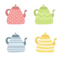 Kettle - hand drawn vector doodle illustration. Cartoon pots on white