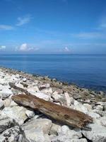 beautiful beach with coral at summertime, centre point makassar, south sulawesi, indonesia photo