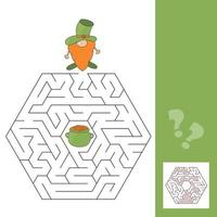 Maze game for kids. Help gnome leprechaun to find his way to the pot of gold. vector