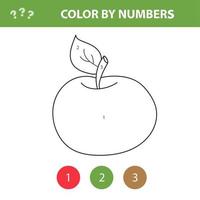 Color by number - worksheet for kids. Learning numbers and coloring book - apple vector