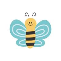 encantador diseño simple de una caricatura de abeja amarilla y negra sobre un fondo blanco vector