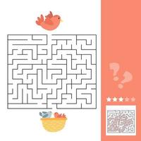 Maze game for children, education worksheet. Bird and nest with chicks vector