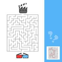 3d glasses and movie clapperboard maze game for kids vector