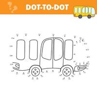 Cartoon yellow bus. Dot to dot educational game for kids. Vector illustration