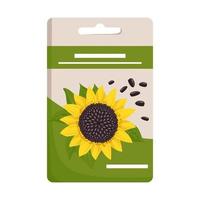 Pack of black seeds in shell for planting crop. Fatty healthy food, delicious snacks, cooking nuts. Vector flat illustration