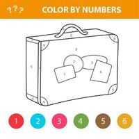 maleta de viaje colorear por números. libro para colorear para niños. vector