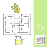 Lemon and lemonade maze game for kids. Labyrinth. Vector illustration