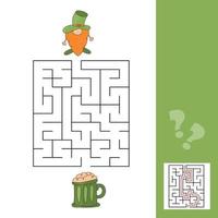 Maze game for kids. Help red Leprechaun to find his way to the green beer. vector