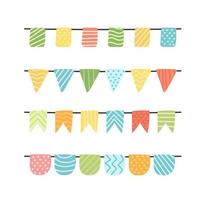 Vector cute pennants icon set. Beautiful flags in hand drawn style.