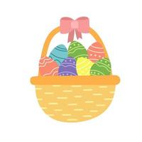 Easter colorful eggs in basket. Vector illustration. Hand drawn style