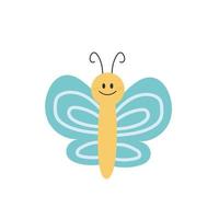 mariposa de dibujos animados lindo personaje sonriente para el diseño infantil. vector