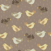 Seamless pattern with cute birds in a hand-drawn style. Beige, brown birds vector