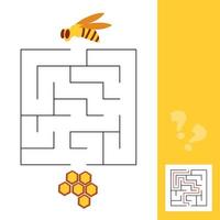 Bee and honeycomb maze game for preschool children. Simple game with solution vector