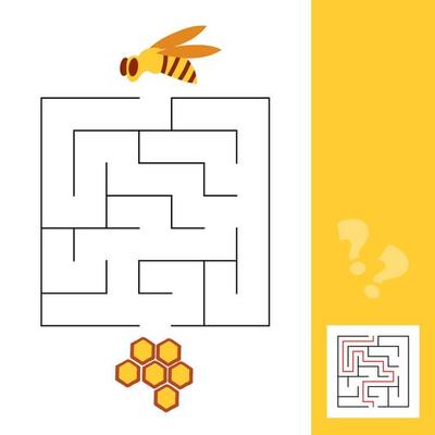Bee and honeycomb maze game for preschool children. Simple game with solution