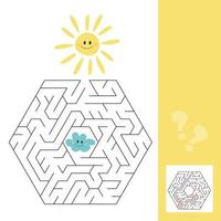 Sun and cloud, labyrinth maze for children. Search hidden way, educational game vector