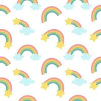 Pastel rainbow and stars seamless pattern on white background vector