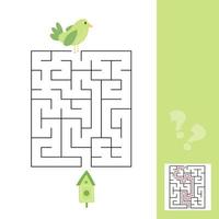 Maze game. Cartoon bird and birdhouse. Kids educational page vector