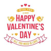 Happy Valentines Day. Stamp, badge, card with birds, ribbon and heart. Vector. Vintage typography design for invitations, Valentines Day romantic celebration emblem in retro style. vector